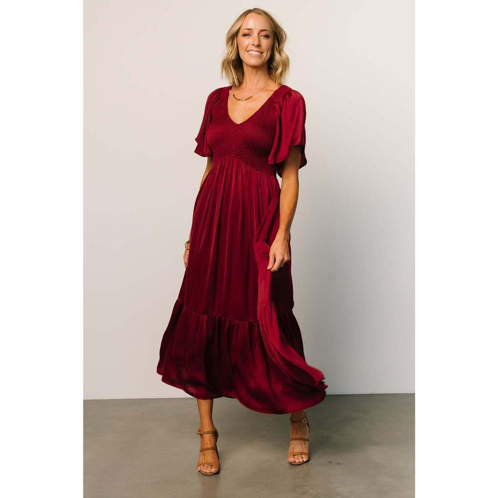 Baltic Born Lovell Smocked Midi Dress | Wine Size SS